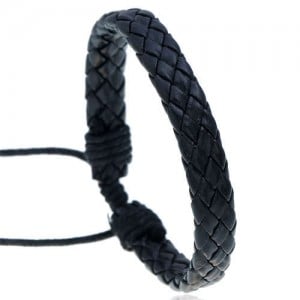 Rhombus Weaving Simple Design Adjustable Wholesale Leather Bracelet - Black