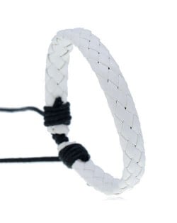 Rhombus Weaving Simple Design Adjustable Wholesale Leather Bracelet - White