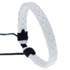 Rhombus Weaving Simple Design Adjustable Wholesale Leather Bracelet - White