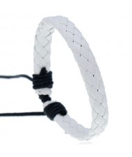 Rhombus Weaving Simple Design Adjustable Wholesale Leather Bracelet - White