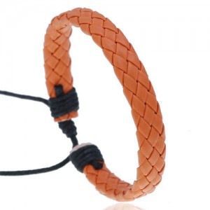 Rhombus Weaving Simple Design Adjustable Wholesale Leather Bracelet - Orange