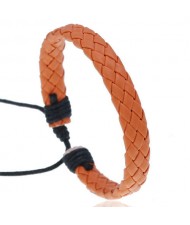 Rhombus Weaving Simple Design Adjustable Wholesale Leather Bracelet - Orange