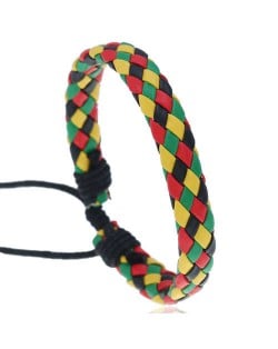 Rhombus Weaving Simple Design Adjustable Wholesale Leather Bracelet - Multicolor