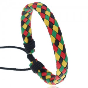 Rhombus Weaving Simple Design Adjustable Wholesale Leather Bracelet - Multicolor