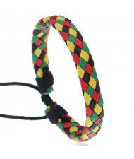 Rhombus Weaving Simple Design Adjustable Wholesale Leather Bracelet - Multicolor
