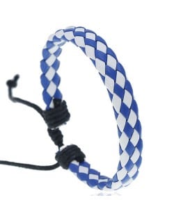 Rhombus Weaving Simple Design Adjustable Wholesale Leather Bracelet - Blue with White