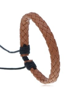 Rhombus Weaving Simple Design Adjustable Wholesale Leather Bracelet - Light Brown