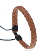 Rhombus Weaving Simple Design Adjustable Wholesale Leather Bracelet - Light Brown