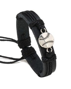 Alloy Baseball Theme Popular Design Wholesale Man Black Leather Bracelet