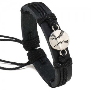 Alloy Baseball Theme Popular Design Wholesale Man Black Leather Bracelet