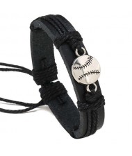 Alloy Baseball Theme Popular Design Wholesale Man Black Leather Bracelet