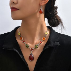 Vintage Multicolor Water Drop Fashion Wholesale Necklace and Earrings Jewelry Set