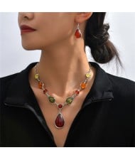 Vintage Multicolor Water Drop Fashion Wholesale Necklace and Earrings Jewelry Set