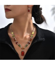 Vintage Multicolor Square Resin Fashion Wholesale Necklace and Earrings Jewelry Set