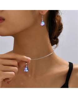 Elegant Maple Leaf Shape Pendant Fashion Wholesale Necklace and Earrings Jewelry Set - Blue