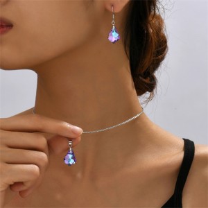 Elegant Maple Leaf Shape Pendant Fashion Wholesale Necklace and Earrings Jewelry Set - Purple