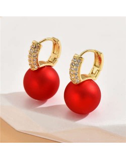 Cubic Zirconia Embellished Copper Red Pearl Fashion Designer Wholesale Earrings