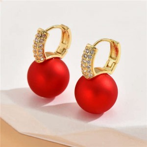 Cubic Zirconia Embellished Copper Red Pearl Fashion Designer Wholesale Earrings