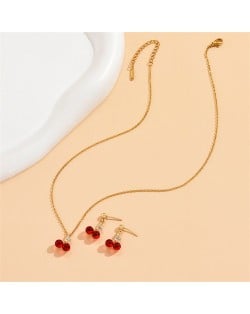 Elegant Maple Leaf Shape Pendant Fashion Wholesale Necklace and Earrings Jewelry Set - Purple