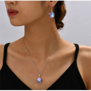 Crystal Shell Shape Pendant Necklace and Earrings Dinner Party Jewelry Set