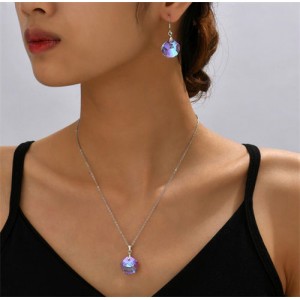 Crystal Shell Shape Pendant Necklace and Earrings Dinner Party Jewelry Set