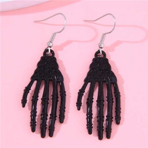 Unique Skull Hands Punky Fashion Women Wholesale Earrings - Black