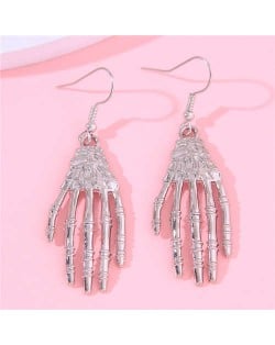 Unique Skull Hands Punky Fashion Women Wholesale Earrings - Silver