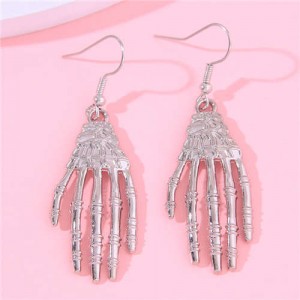 Unique Skull Hands Punky Fashion Women Wholesale Earrings - Silver
