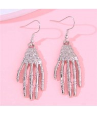 Unique Skull Hands Punky Fashion Women Wholesale Earrings - Silver