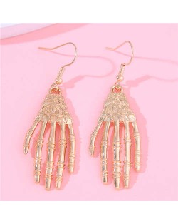 Unique Skull Hands Punky Fashion Women Wholesale Earrings - Golden