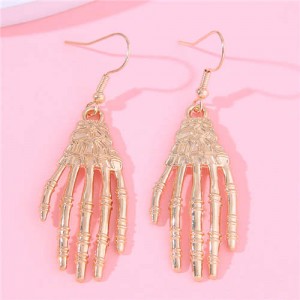 Unique Skull Hands Punky Fashion Women Wholesale Earrings - Golden