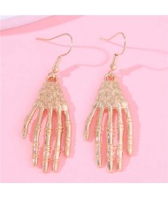 Unique Skull Hands Punky Fashion Women Wholesale Earrings - Golden