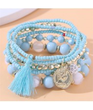 Vintage Alloy Coin Pendant Tassel Multi-layeys Bead Fashion Wholesale  Bracelet - Red