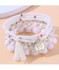 Vintage Alloy Coin Pendant Tassel Multi-layeys Bead Fashion Wholesale  Bracelet - Blue