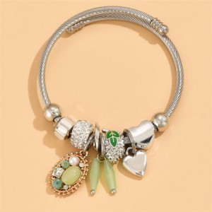 Vintage Green Gems Multi-elements Pendant Fashion Wholesale Bangle