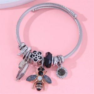 Oil-spot Glaze Flower and Bee Pendants Multi-elements Vintage Wholesale Bangle