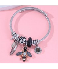 Oil-spot Glaze Flower and Bee Pendants Multi-elements Vintage Wholesale Bangle