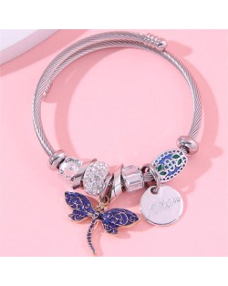 Blue Theme Owl and Leaf Pendants Multi-elements Wholesale Fashion Bangle