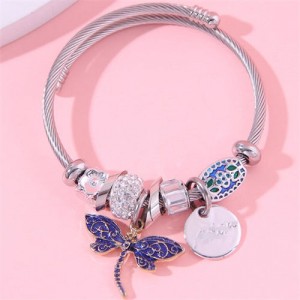 Blue Dragonfly and Alloy Coin Pendants Multi-elements Wholesale Fashion Classic Bangle