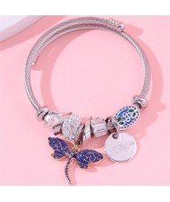 Blue Dragonfly and Alloy Coin Pendants Multi-elements Wholesale Fashion Classic Bangle