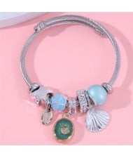 Blue Dragonfly and Alloy Coin Pendants Multi-elements Wholesale Fashion Classic Bangle