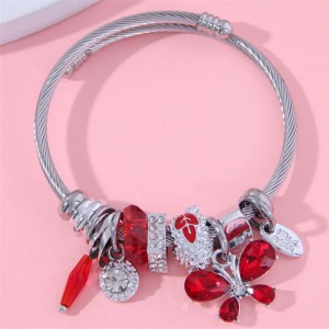 Romantic Red Theme Butterfly and Leaf Multi-elements Women Wholesale Fashion Bangle