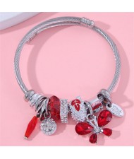 Romantic Red Theme Butterfly and Leaf Multi-elements Women Wholesale Fashion Bangle