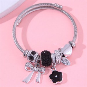 Classic Design Black Series Bowknot and Flower Multi-elements Wholesale Fashion Bangle