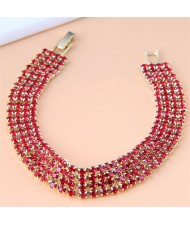 Korean Fashion Sparkling Rhinestone Women Statement Bracelet - Red
