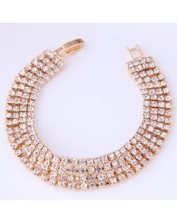 Korean Fashion Sparkling Rhinestone Women Statement Bracelet - Red