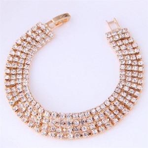 Korean Fashion Sparkling Rhinestone Women Statement Bracelet - Golden