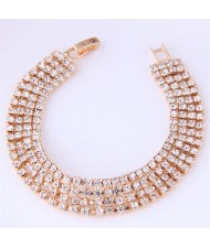 Korean Fashion Sparkling Rhinestone Women Statement Bracelet - Golden