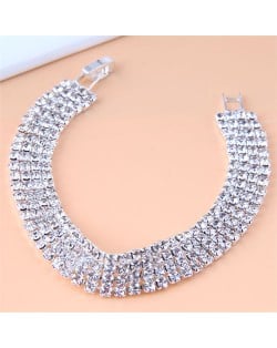 Korean Fashion Sparkling Rhinestone Women Statement Bracelet - Golden