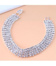 Korean Fashion Sparkling Rhinestone Women Statement Bracelet - Silver